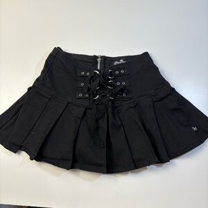 Y2K Royal Bones Tripp NYC Black Pleated Mini Skirt XS Lace-Up Corset Waist Goth